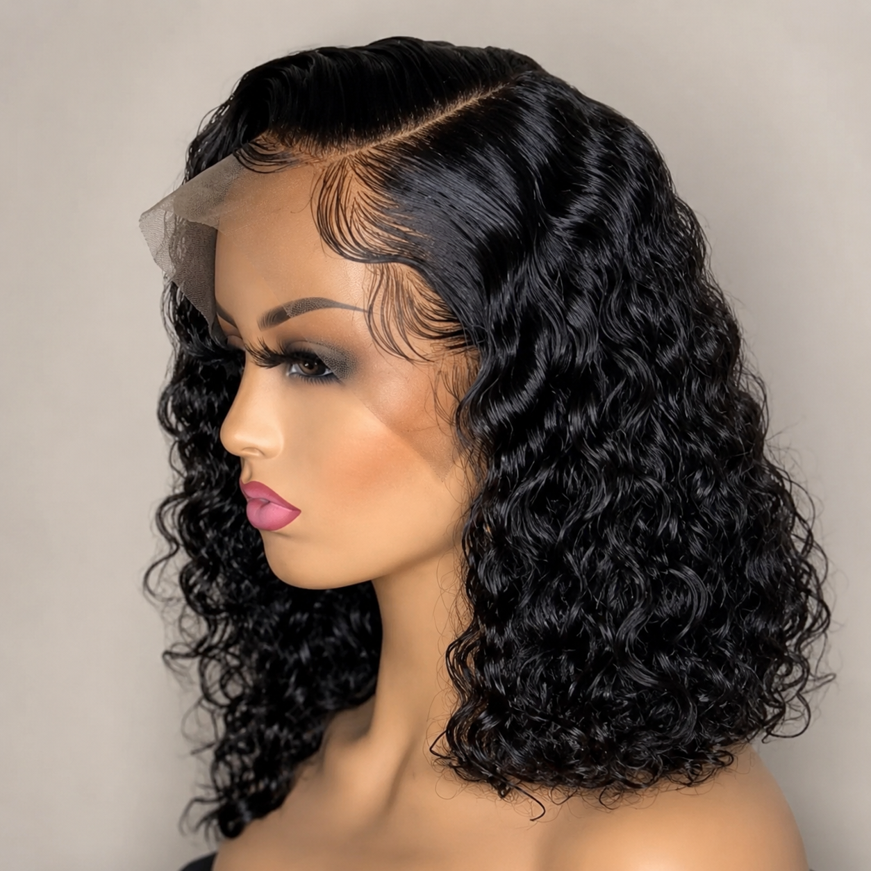 19d32a28-f6c4-4b03-86c4-0c12befca4d1 Curly Bob Lace Front Human Hair Wig – Natural Black - Image 1